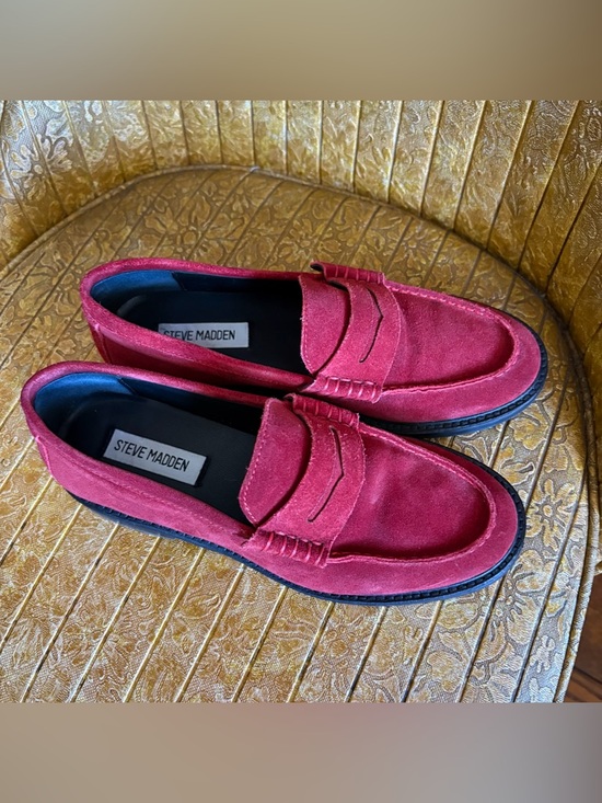 Madison Shoes - STEVE MADDEN “Madison” Red Suede Penny Loafers